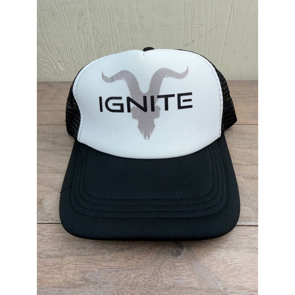 IGNITE Trucker Hat Snapback Men's Black White Goat Skull Logo